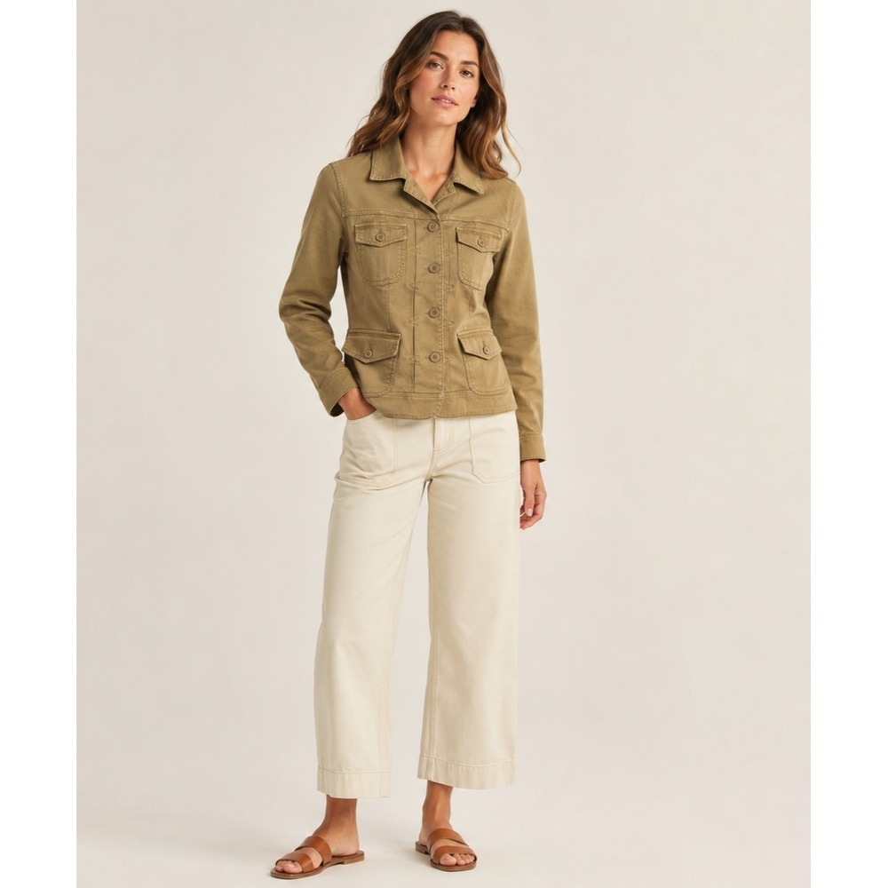 Lucky‎ Brand Military Jacket Womens XS Khaki Cotton Button Front Pockets